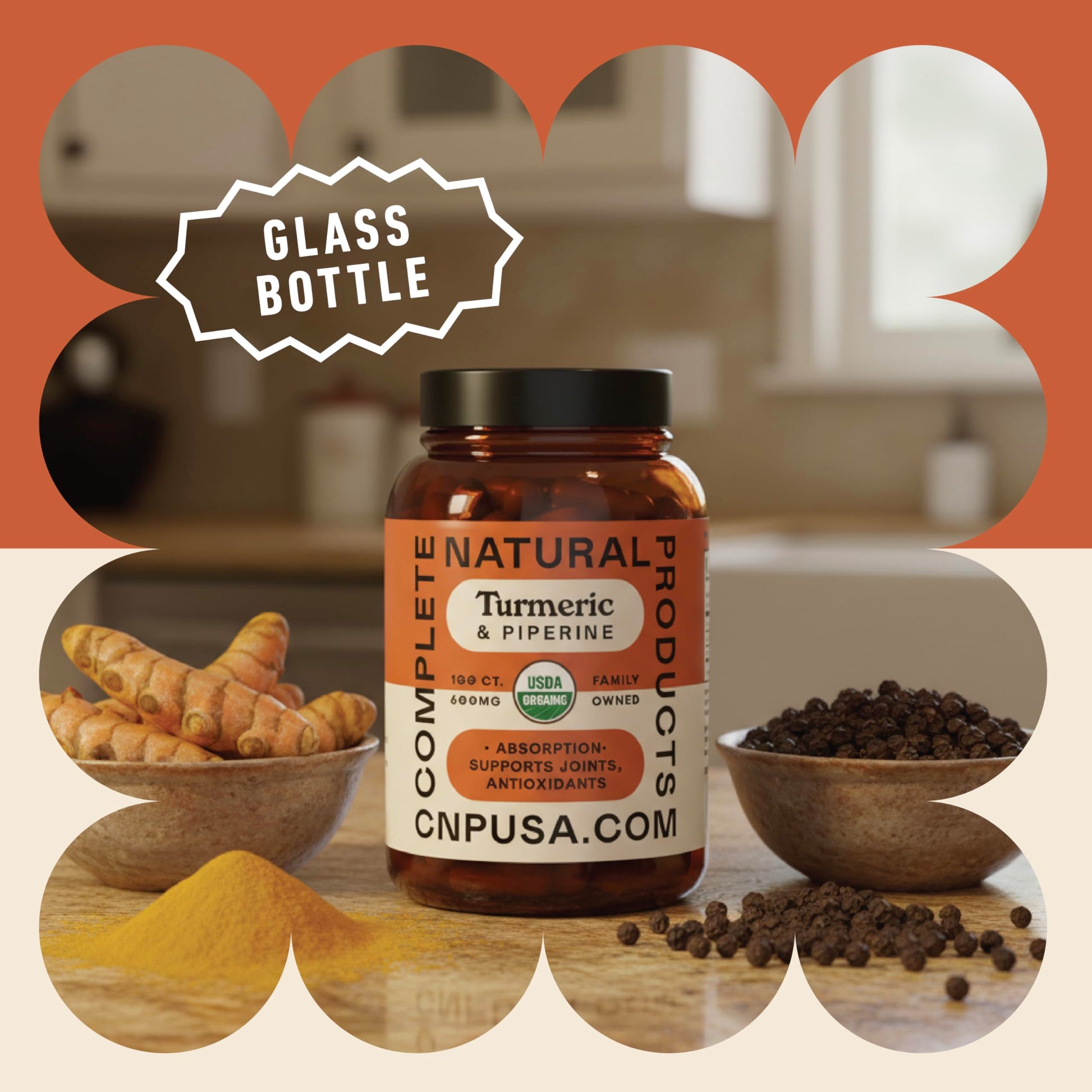 Complete Natural Products vegan turmeric capsules supplement facts label