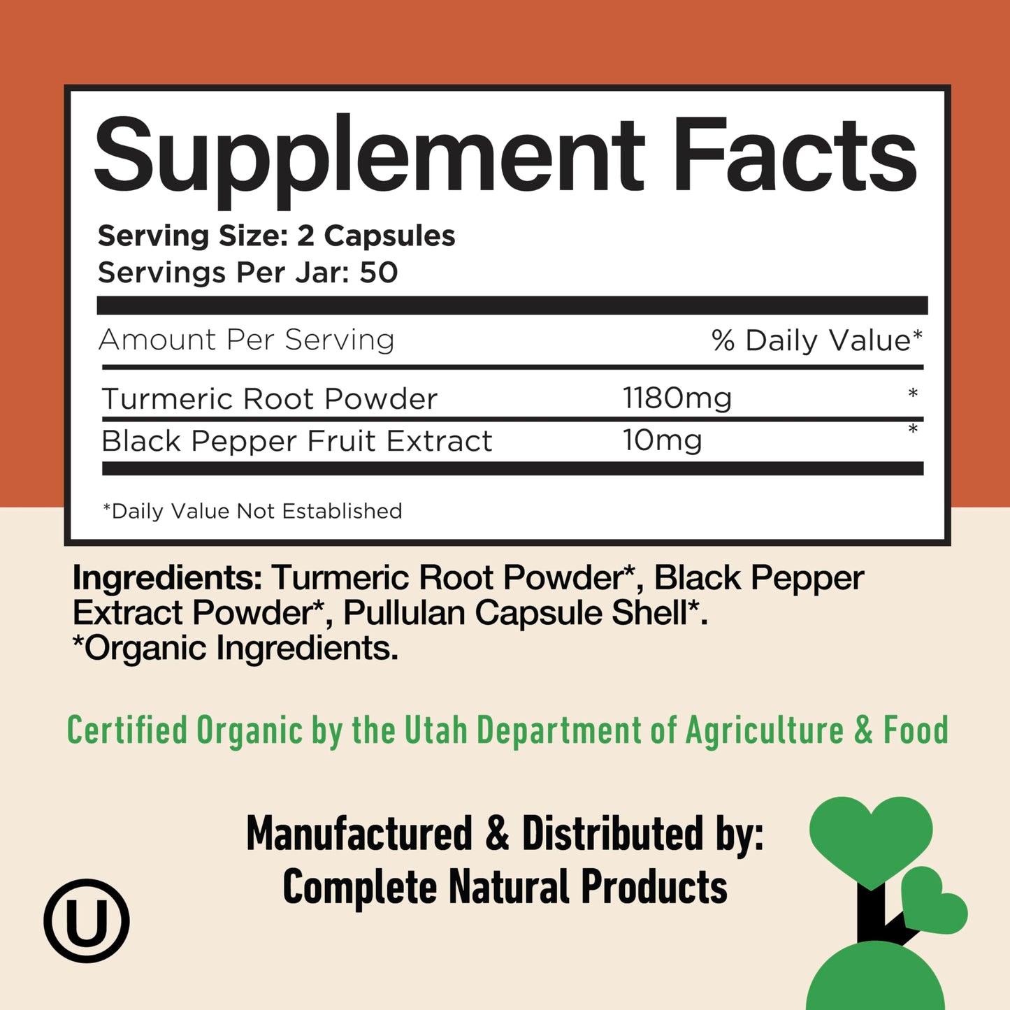 Side profile of Complete Natural Products turmeric supplement bottle