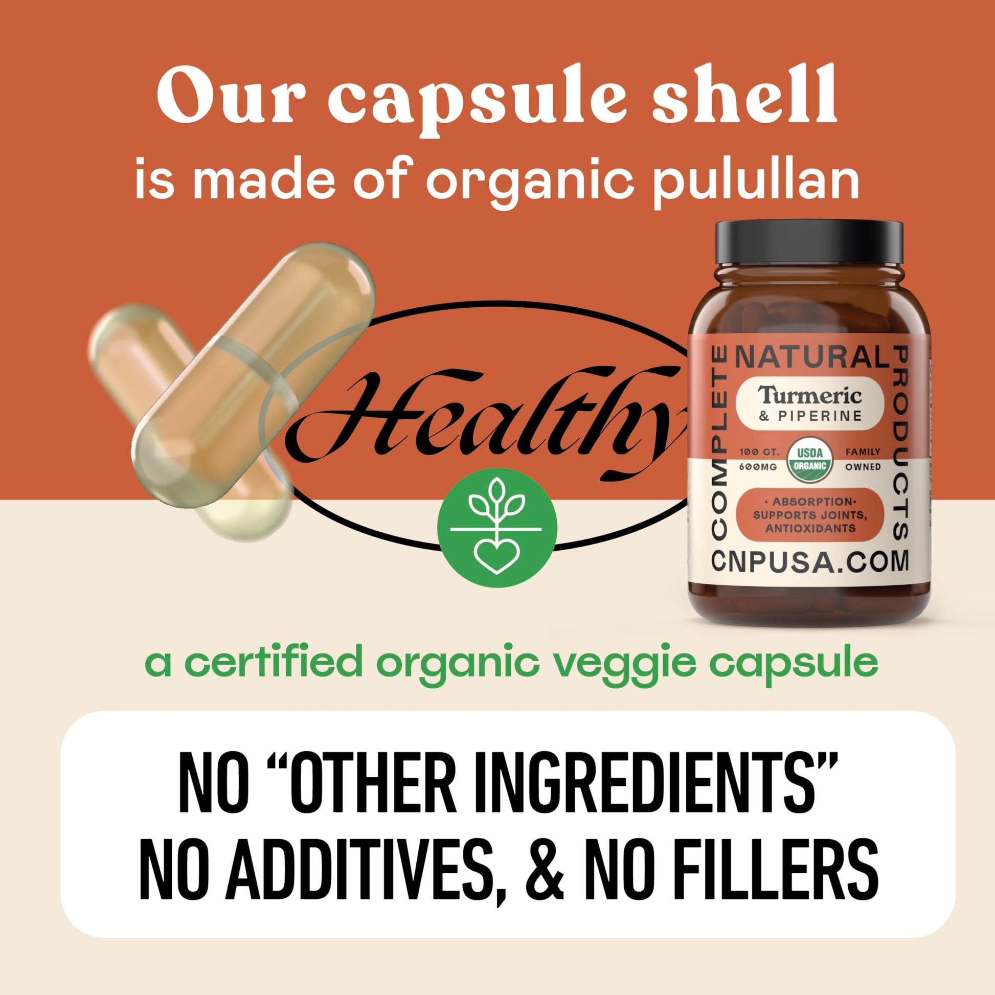 Close up of organic turmeric and piperine ingredient labeling
