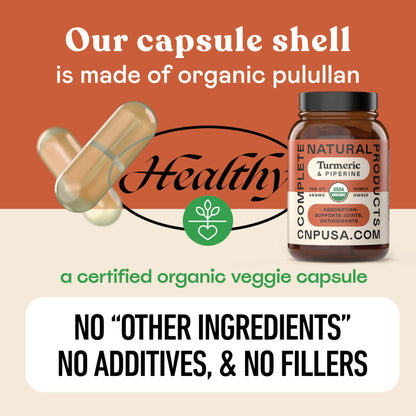 Close up of organic turmeric and piperine ingredient labeling