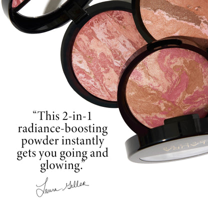 Laura Geller Rose Bronze marbleized powder on a plain background showing packaging details