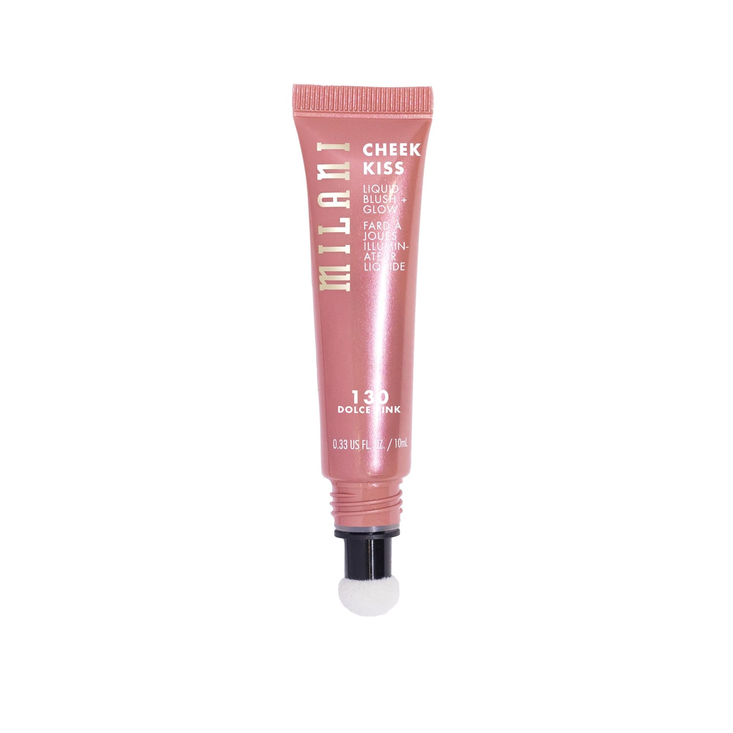 Milani two in one cream blush and highlighter bottle with ingredients and product information label visible