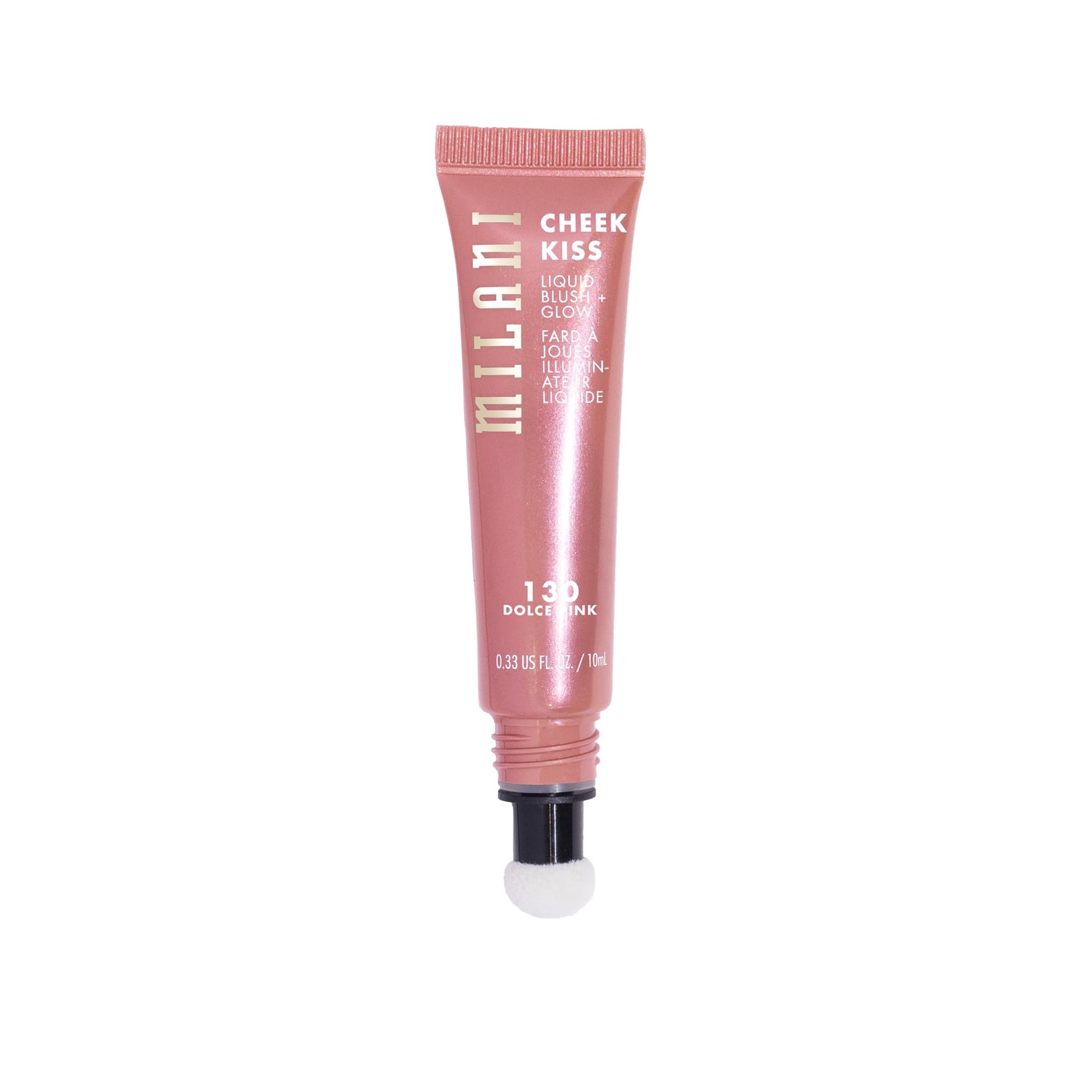 Milani two in one cream blush and highlighter bottle with ingredients and product information label visible