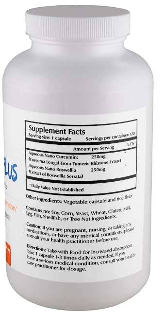 Nano Curcumin Plus supplement bottle with nutritional information label