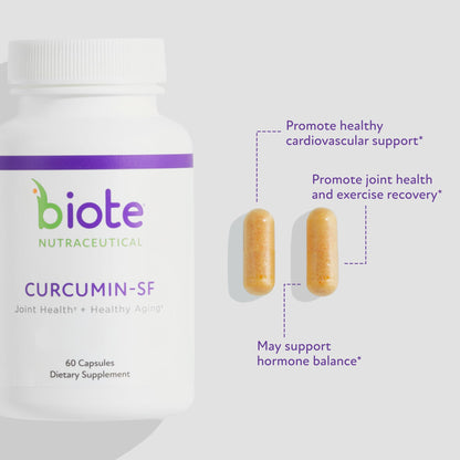 Back of Biote Nutraceuticals bottle showing ingredient facts for Curcumin SF