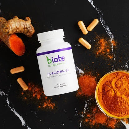 Top view of authentic Biote Curcumin SF supplement packaging