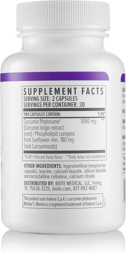 Side profile of Biote Nutraceuticals Curcumin SF bottle showing 60 capsules count