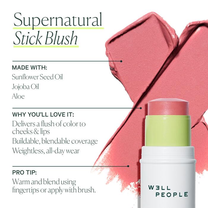 Hydrating multi use cheek and lip color stick by Well People in berry hue for clean beauty makeup