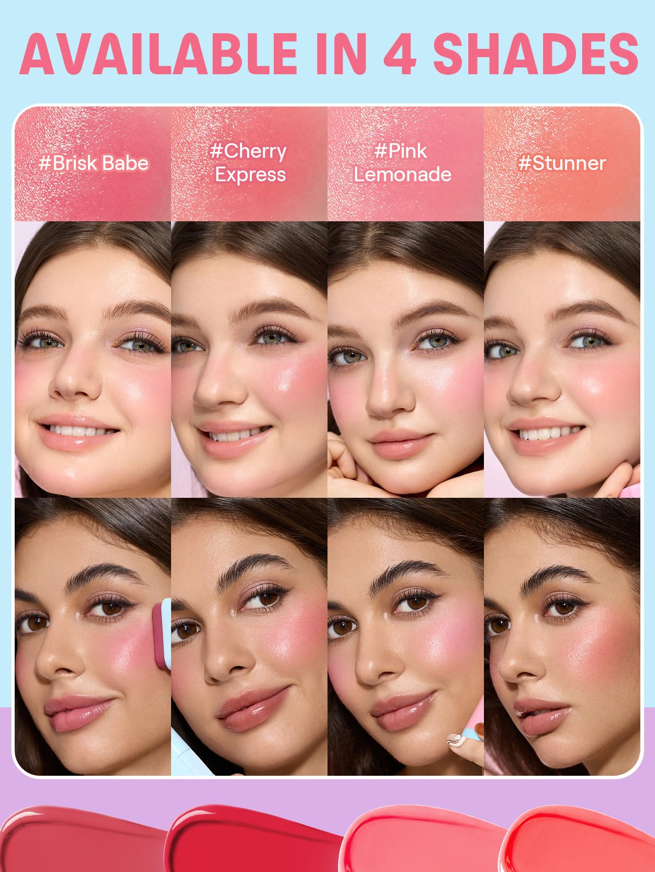 Dewy finish cream blush stick infused with squalane and vitamin E