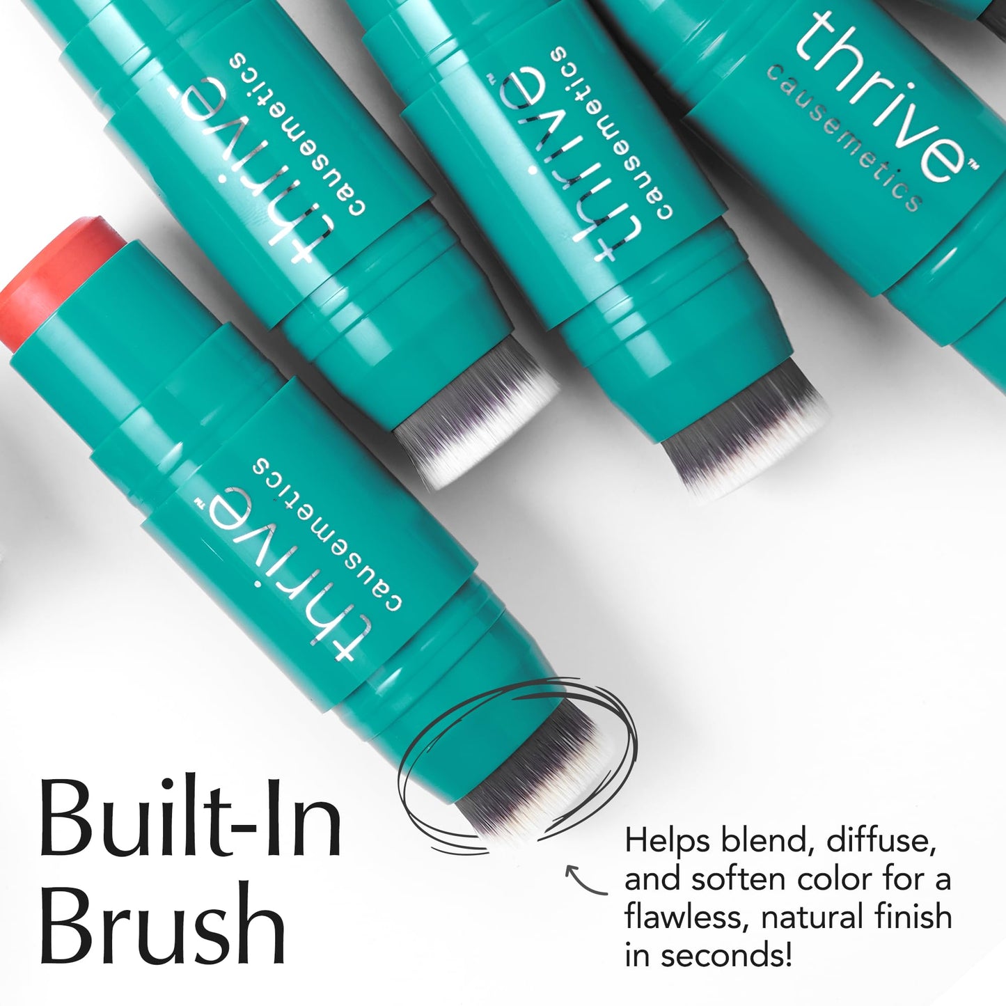 Thrive Causemetics multiuse makeup stick with integrated blending brush