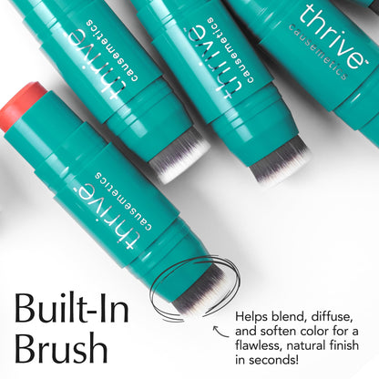 Thrive Causemetics multiuse makeup stick with integrated blending brush