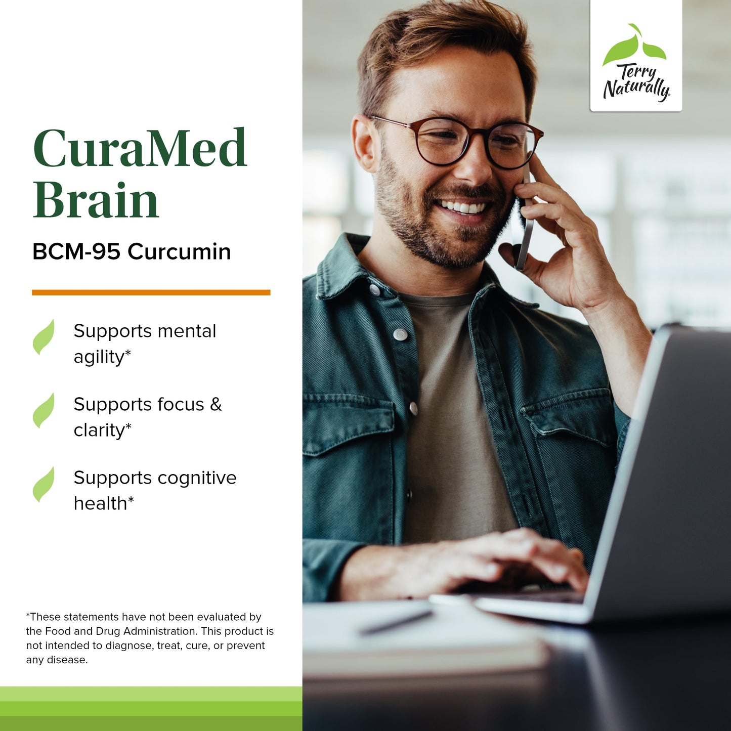 Close up of Terry Naturally CuraMed Brain supplement facts