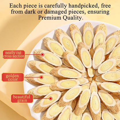 Linwire DOZO Huang Qi root slices spread out showing clean diagonal cuts.