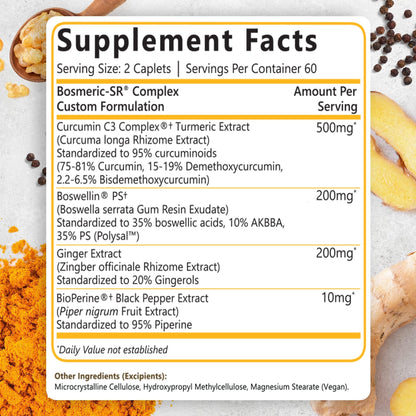 Side view of Bosmeric-SR bottle highlighting Curcumin C3 Complex