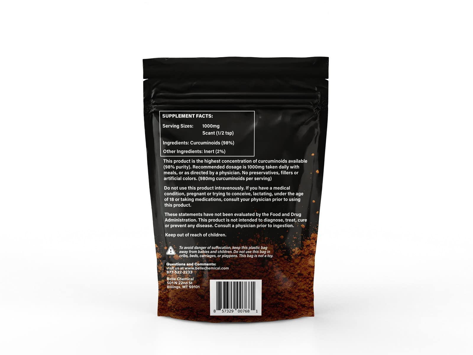 Authentic Belle Chemical curcumin supplement powder packaging