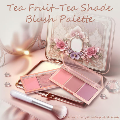 Three shade long lasting pink powder blush compact opened showing textures