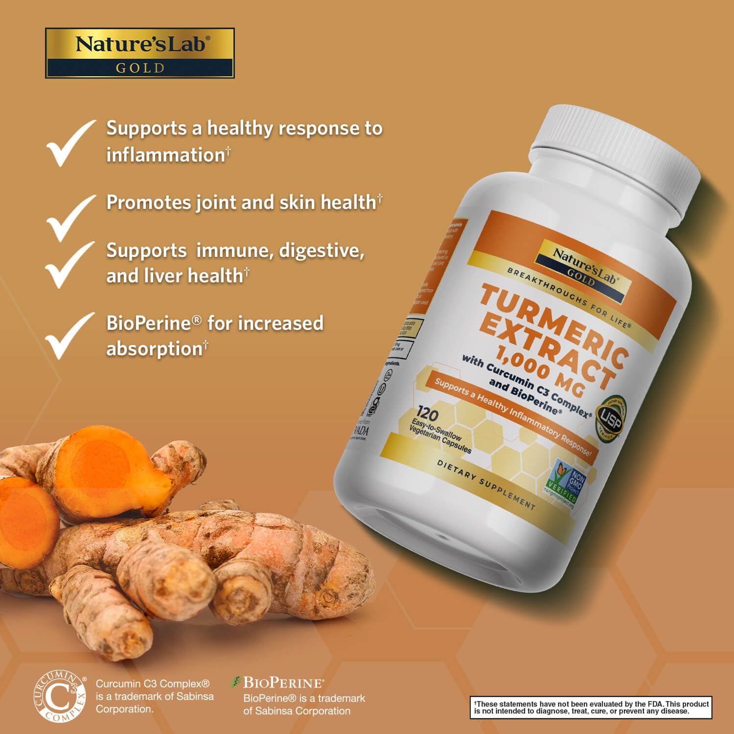 Nature's Lab Turmeric Curcumin C3 Complex vegetarian capsules label