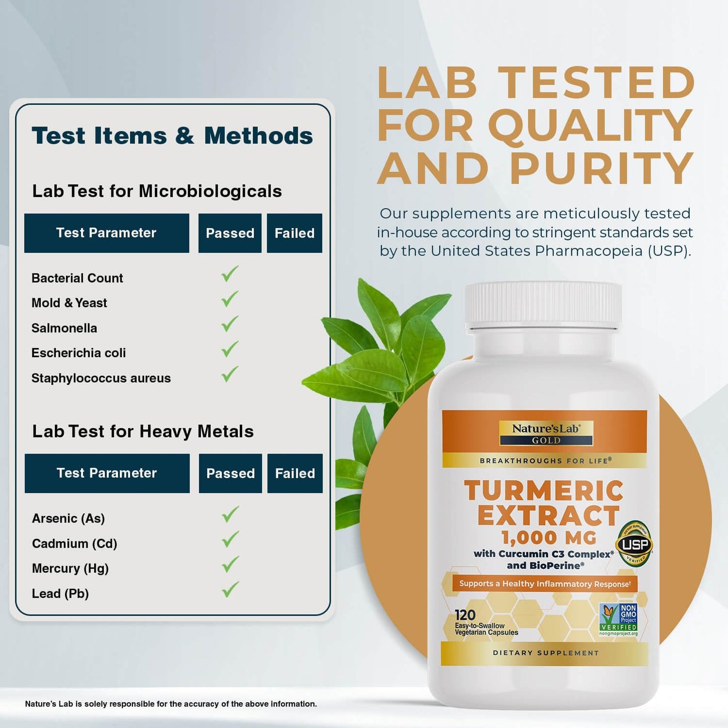 Nature's Lab Turmeric Curcumin C3 Complex nutrition facts label