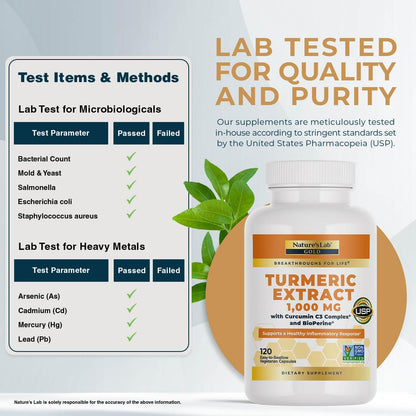 Nature's Lab Turmeric Curcumin C3 Complex nutrition facts label