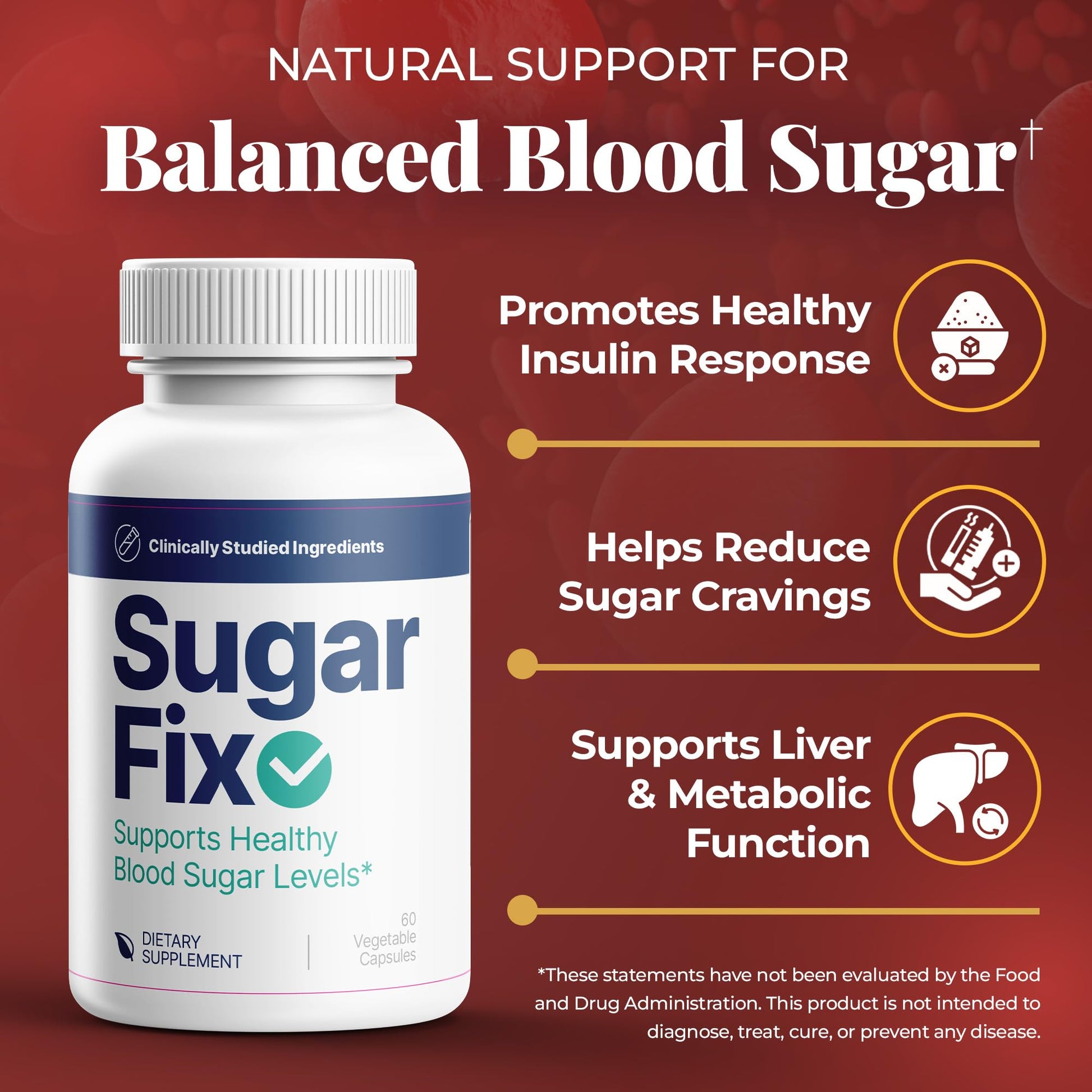 SugarFix 60 herbal capsules showing premium USA imported product label