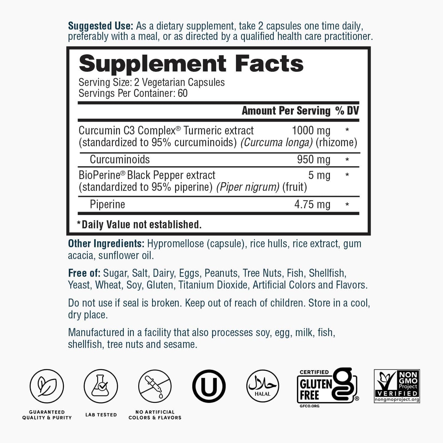 Nature's Lab Turmeric Curcumin C3 Complex 120 capsules packaging