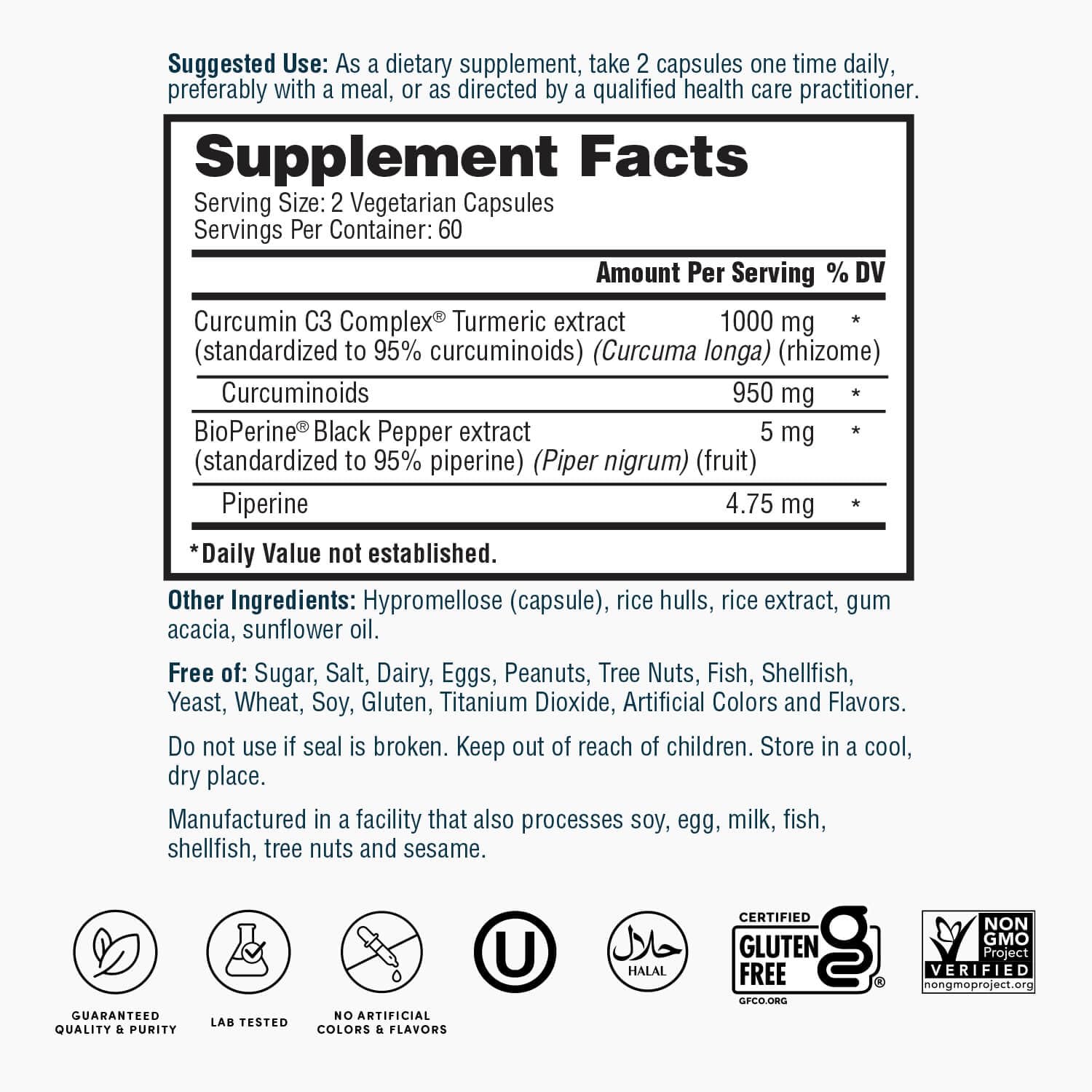 Nature's Lab Turmeric Curcumin C3 Complex 120 capsules packaging