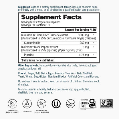 Nature's Lab Turmeric Curcumin C3 Complex 120 capsules packaging