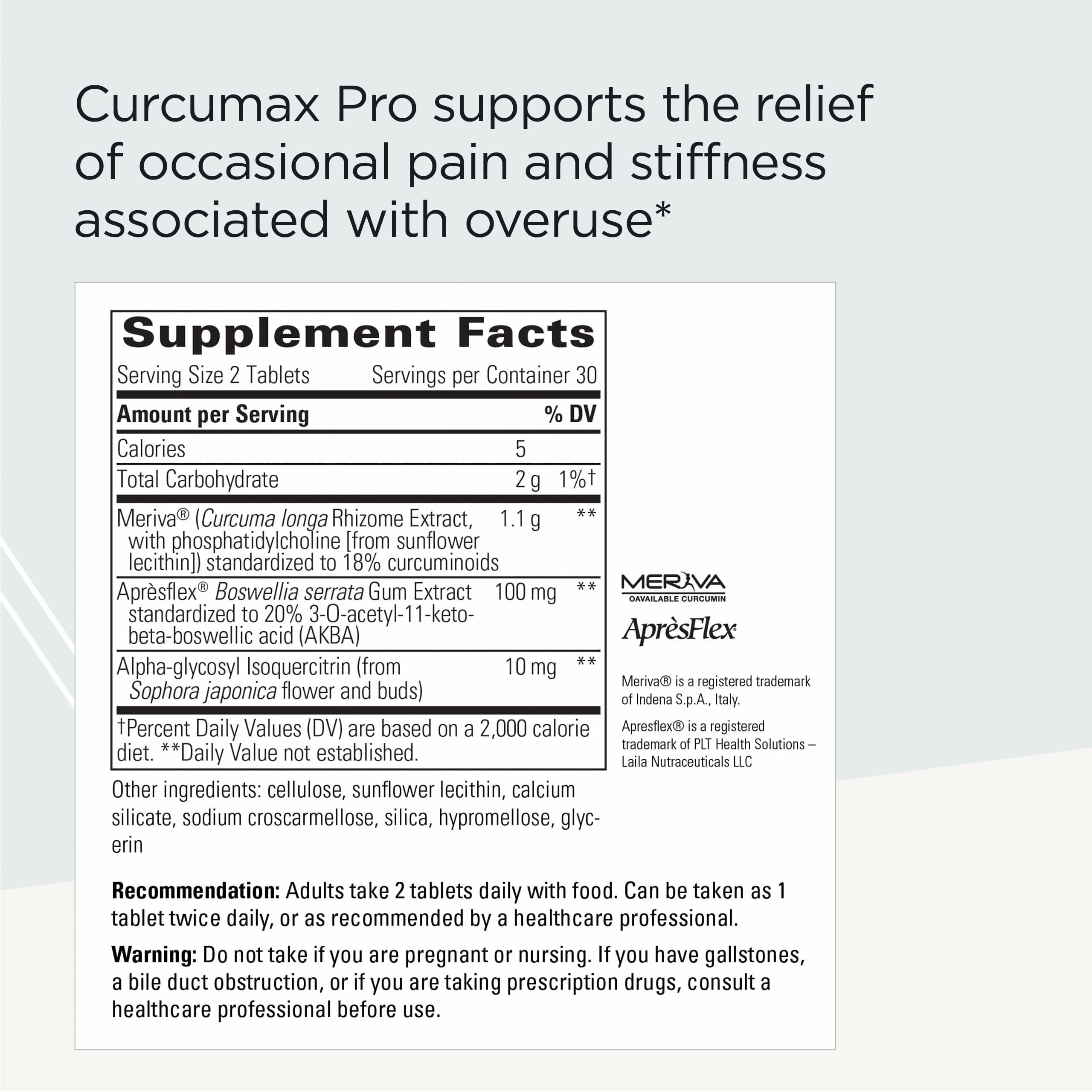 Integrative Therapeutics Curcumax Pro supplement facts label