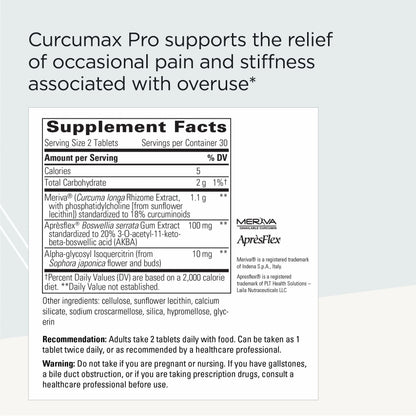Integrative Therapeutics Curcumax Pro supplement facts label