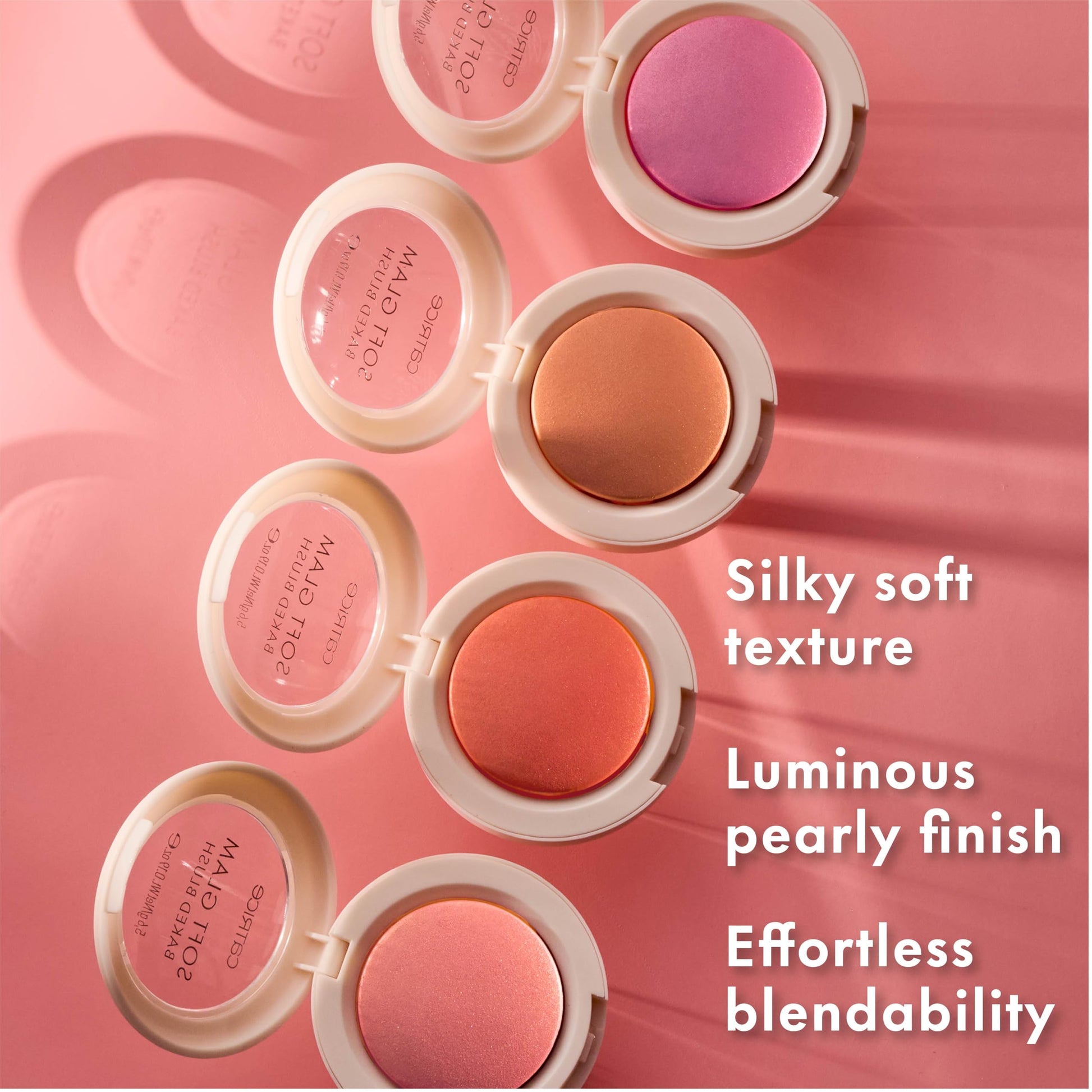 Side profile of the Catrice baked blush packaging showcasing the lightweight product design and clear lid.