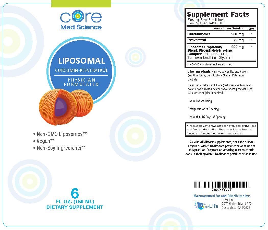 Close up of Core Med Science liposomal supplement label details.