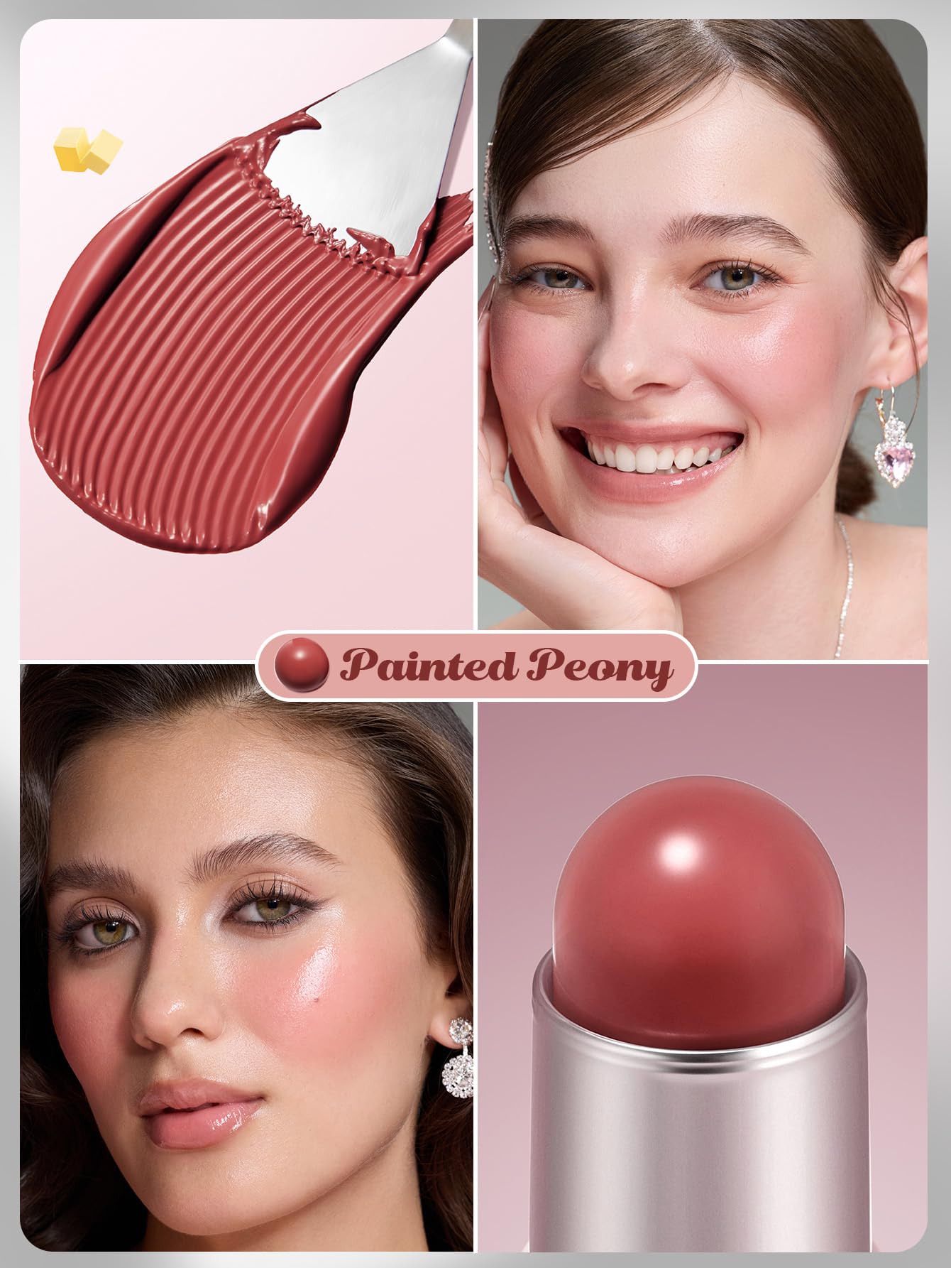 SHEGLAM cream makeup blush stick swatched on a light skin tone to show the soft pink color payoff.