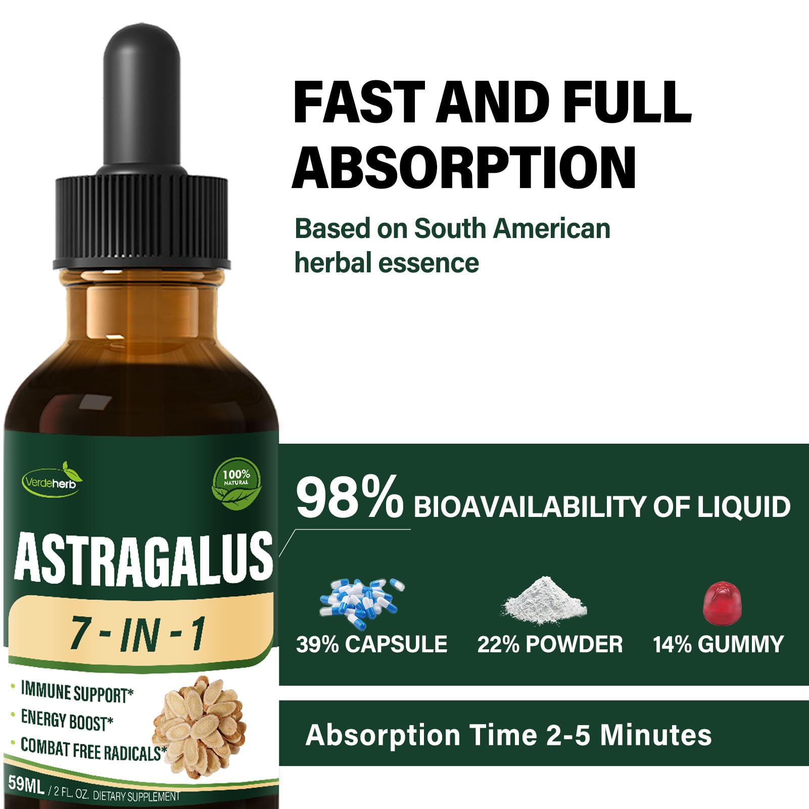 Close-up of the graduated dropper on Verdeherb Astragalus tincture for accurate and easy daily dosage measurement.
