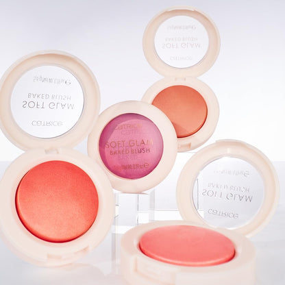 Lifestyle shot of the authentic imported Catrice face blush sitting on a modern vanity counter.