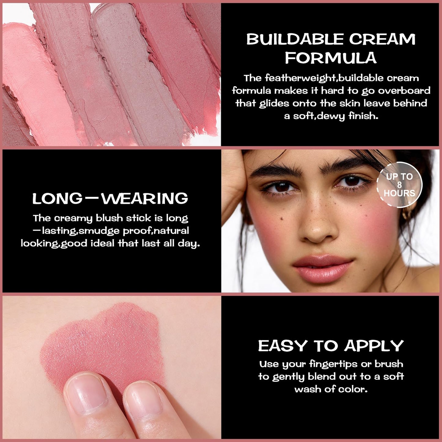 FOCALLURE lightweight buildable blush stick rose flush texture swatch
