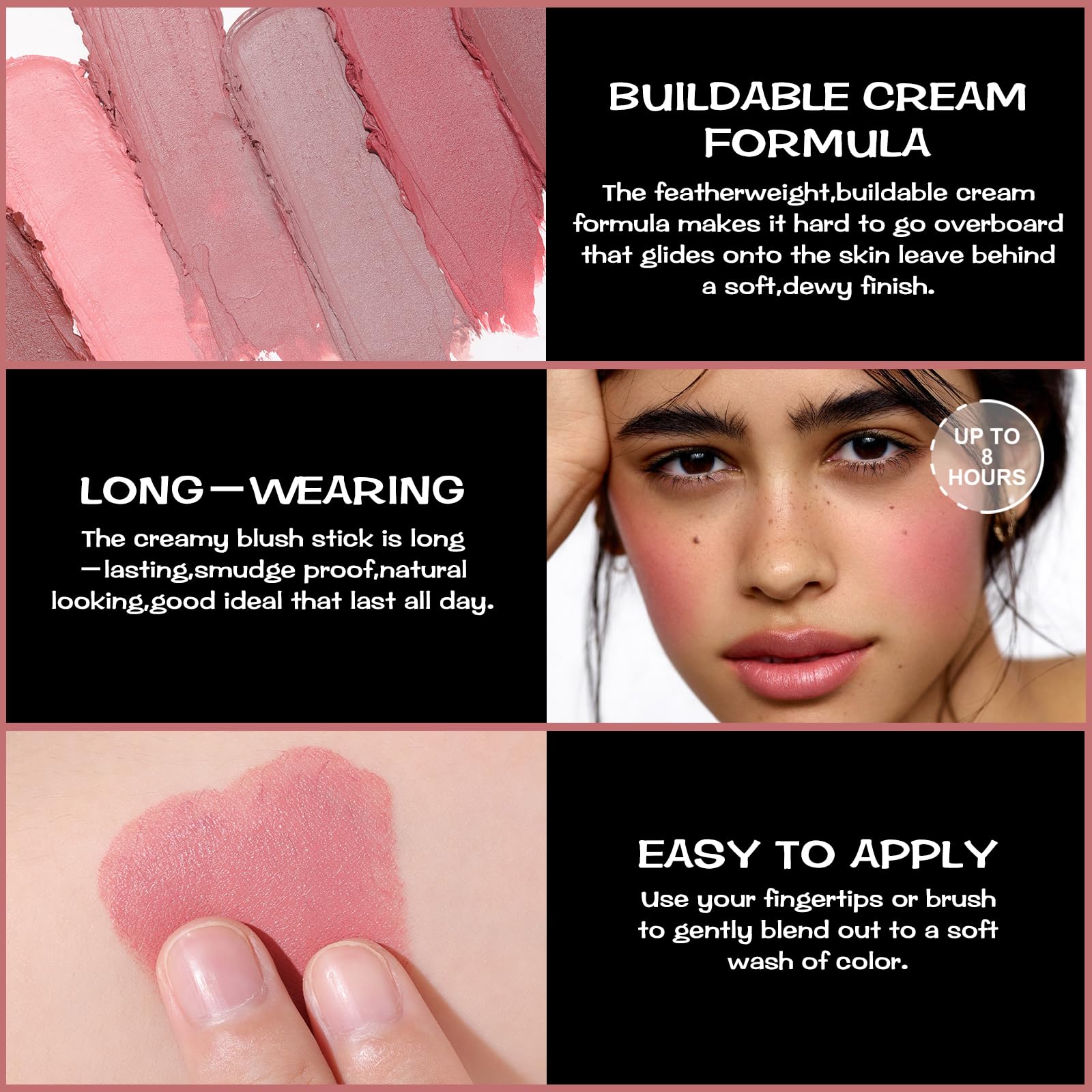 FOCALLURE lightweight buildable blush stick rose flush texture swatch