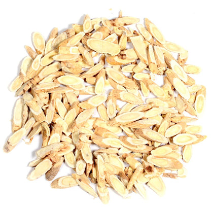 Natural adaptogen dried root slices close up view