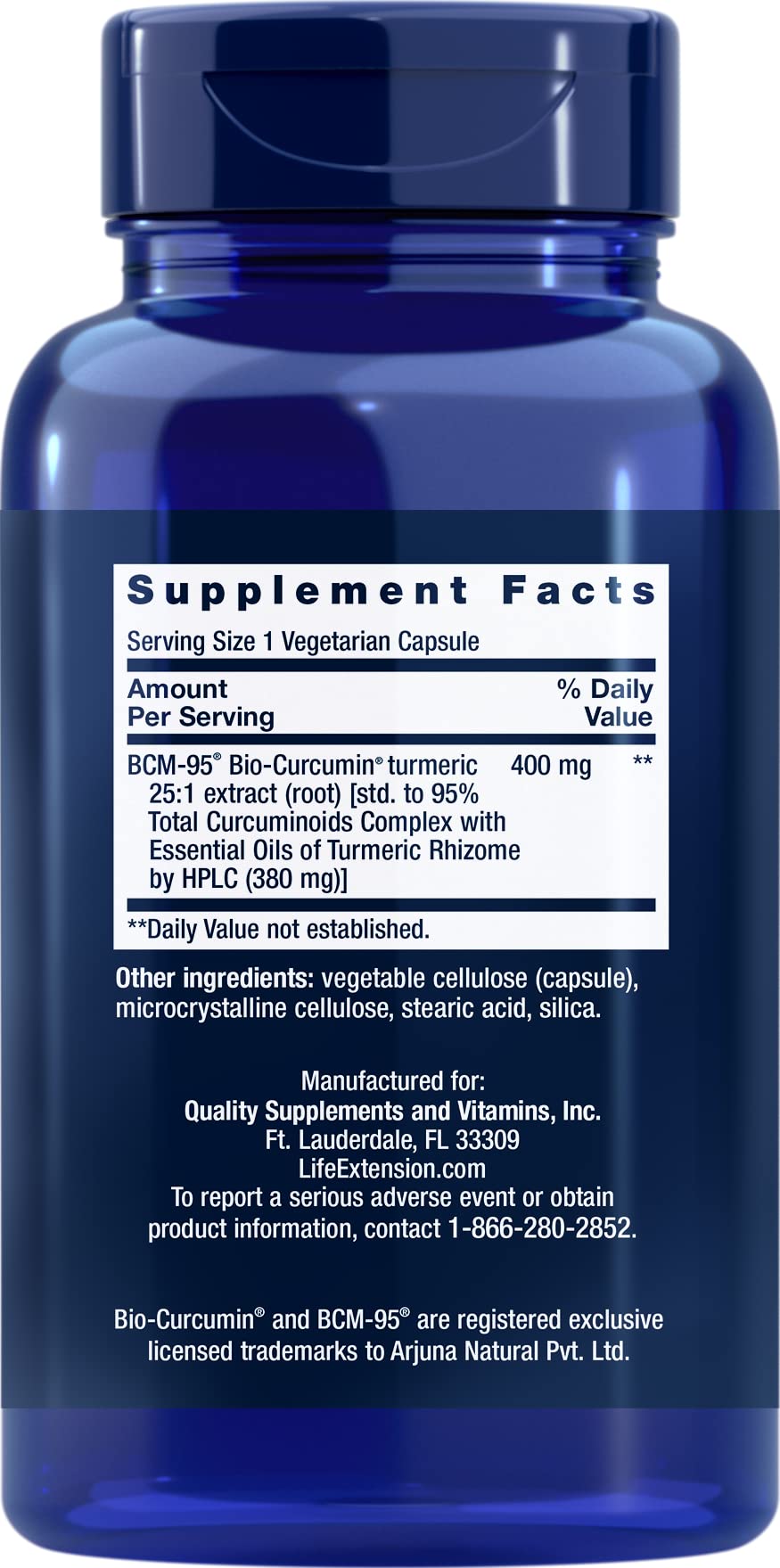 Life Extension turmeric extract supplement bottle label details