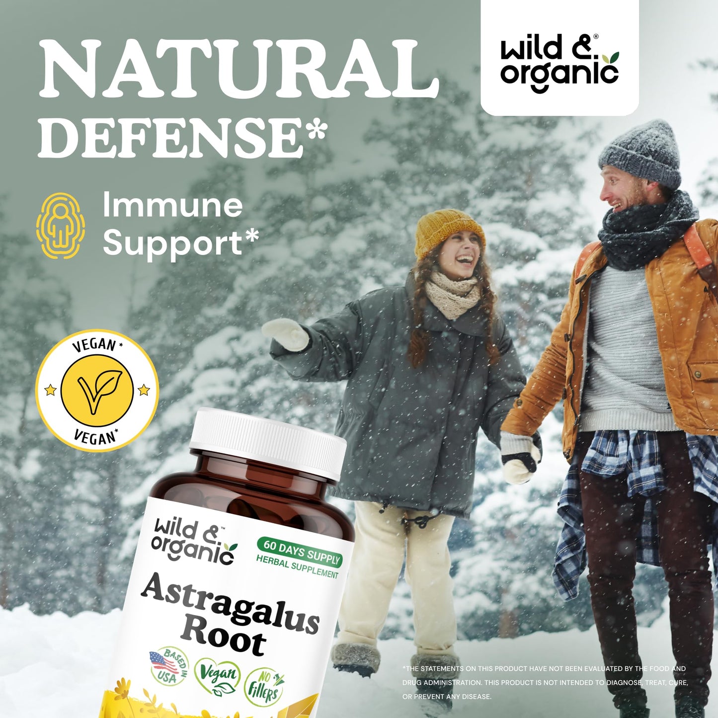 Wild & Organic Astragalus 1200 mg supplement label showing nutritional facts