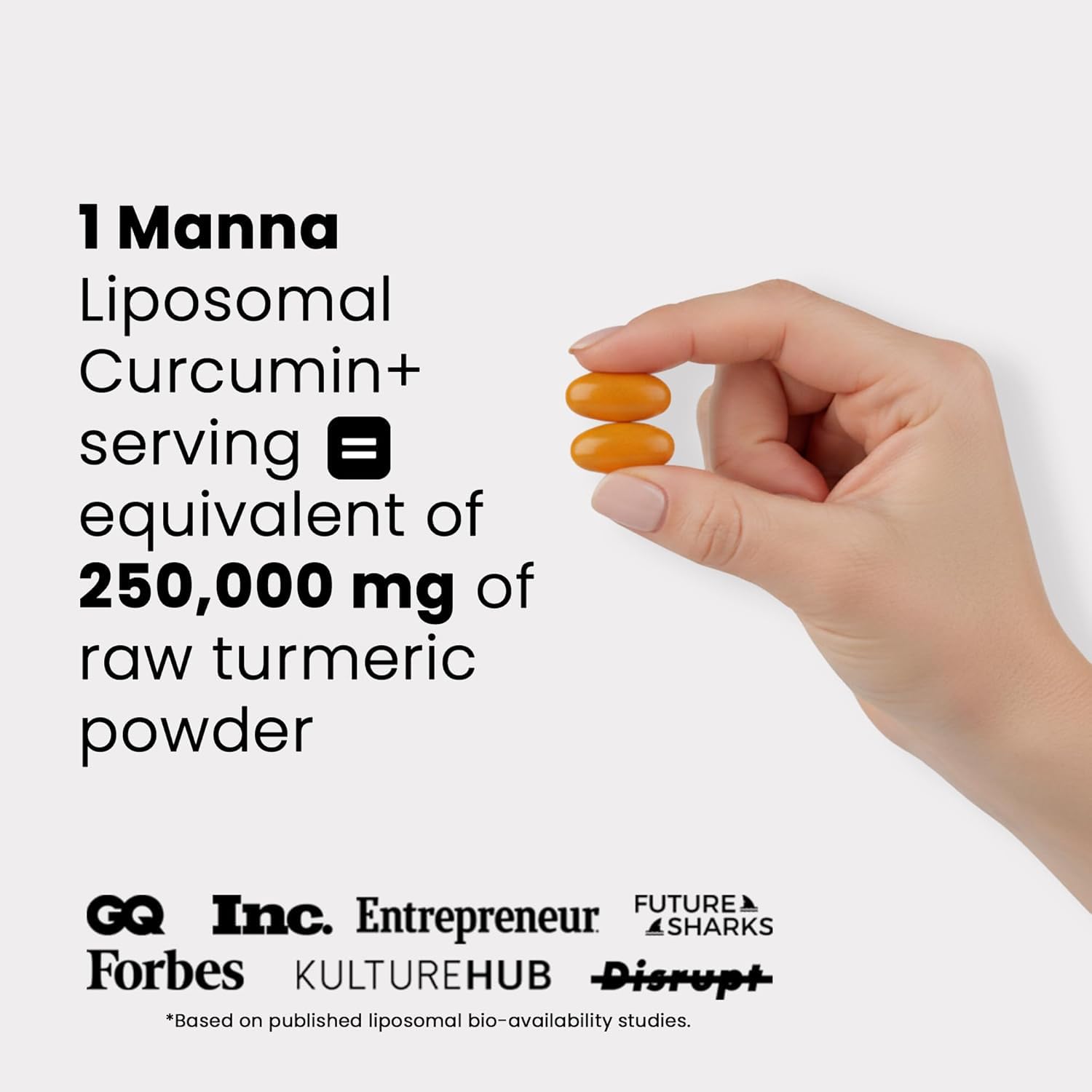 Close up of Manna Vitamins Evolved Liposomal Curcumin softgel label details