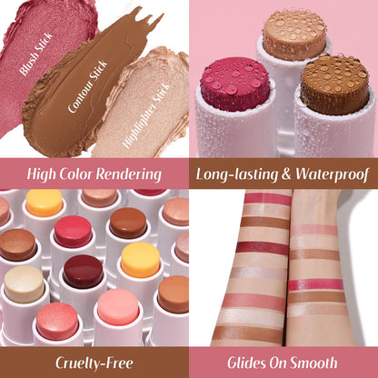 KIMUSE cream highlighter stick open showcasing the radiant shimmer formula.