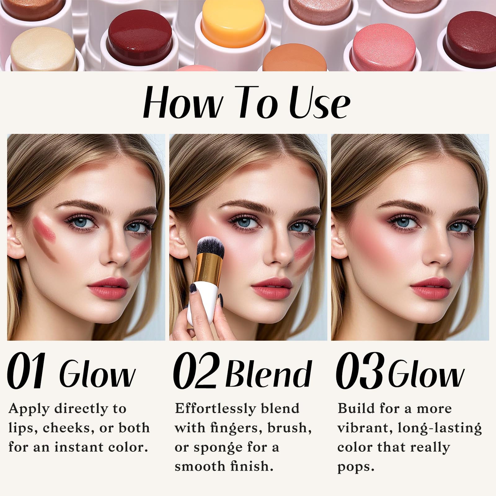 Flat-top synthetic makeup brush with a white handle and gold ferrule for blending face creams.