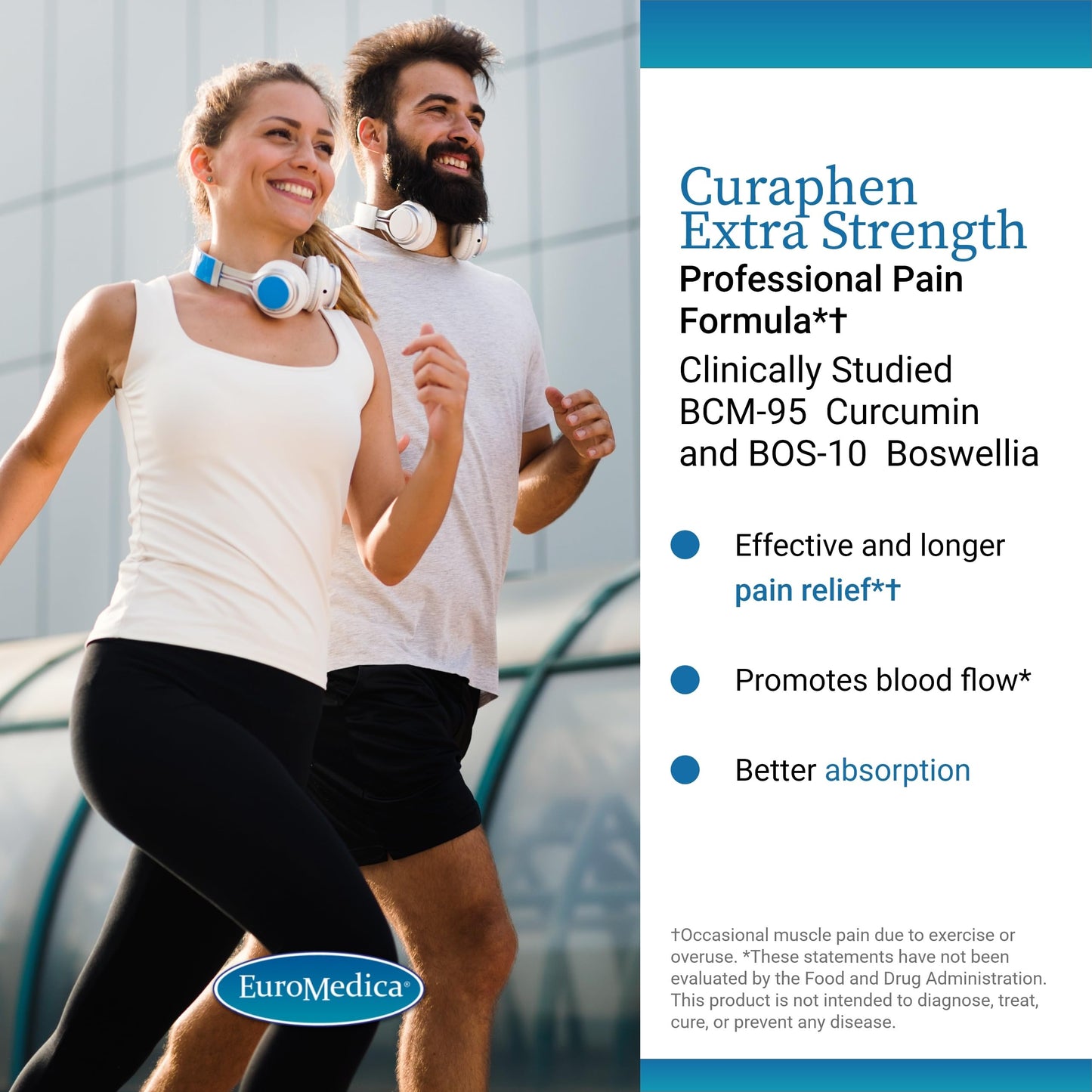 Side view of Euromedica Curaphen supplement label showing ingredients