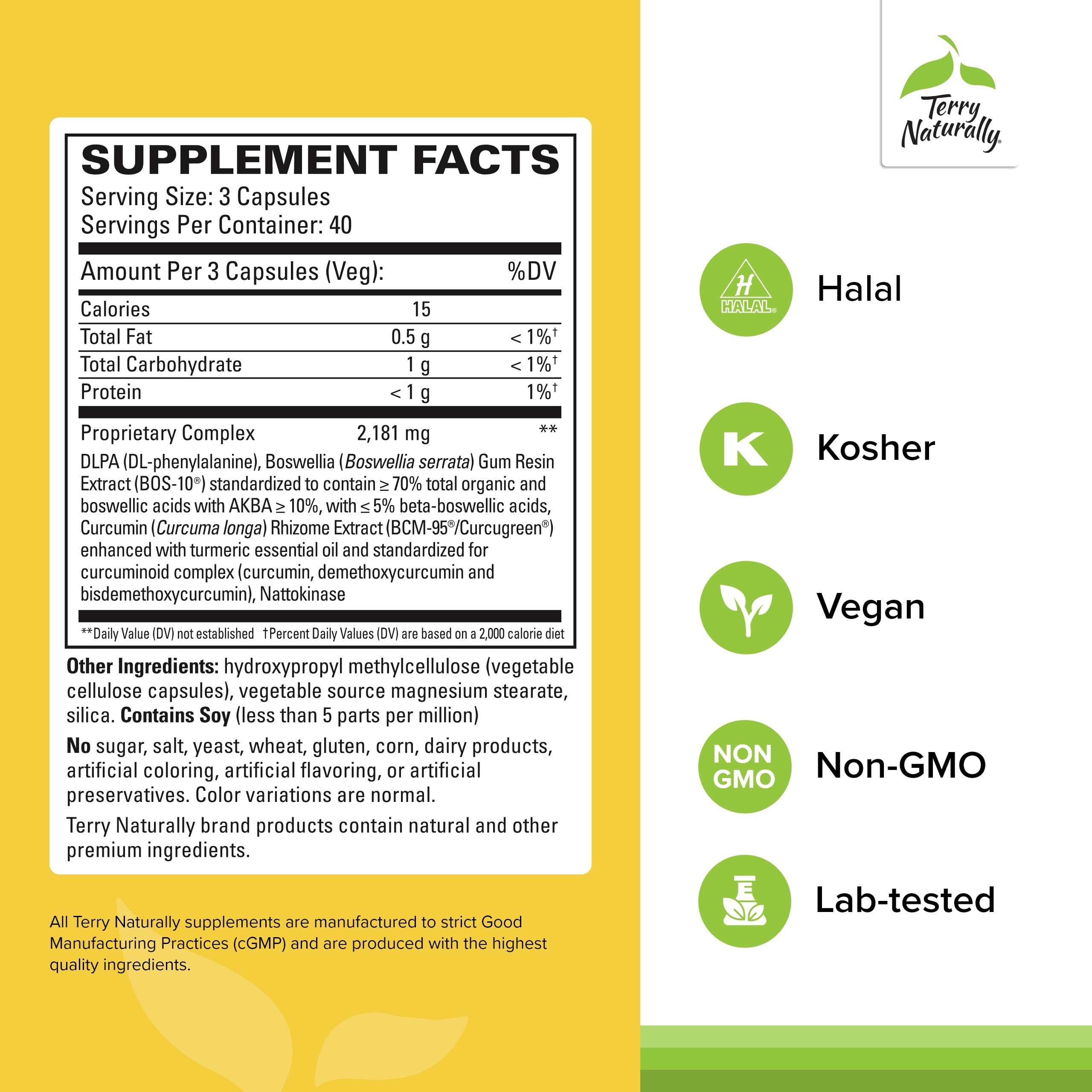 Terry Naturally Curamin supplement bottle side view showing ingredient list