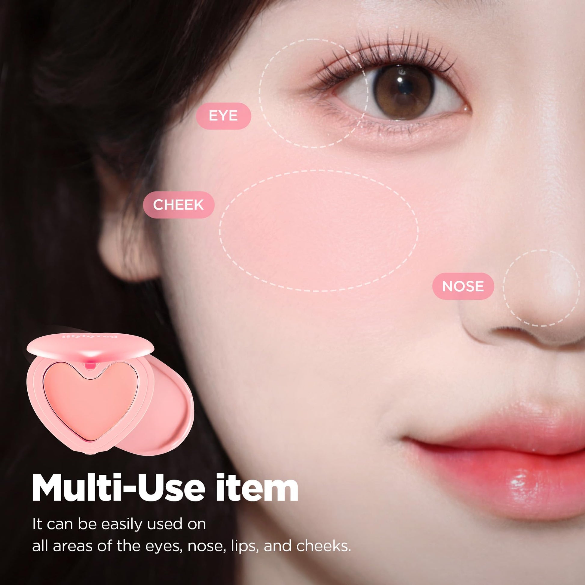 Lilybyred heart shaped makeup blush packaging top angle view