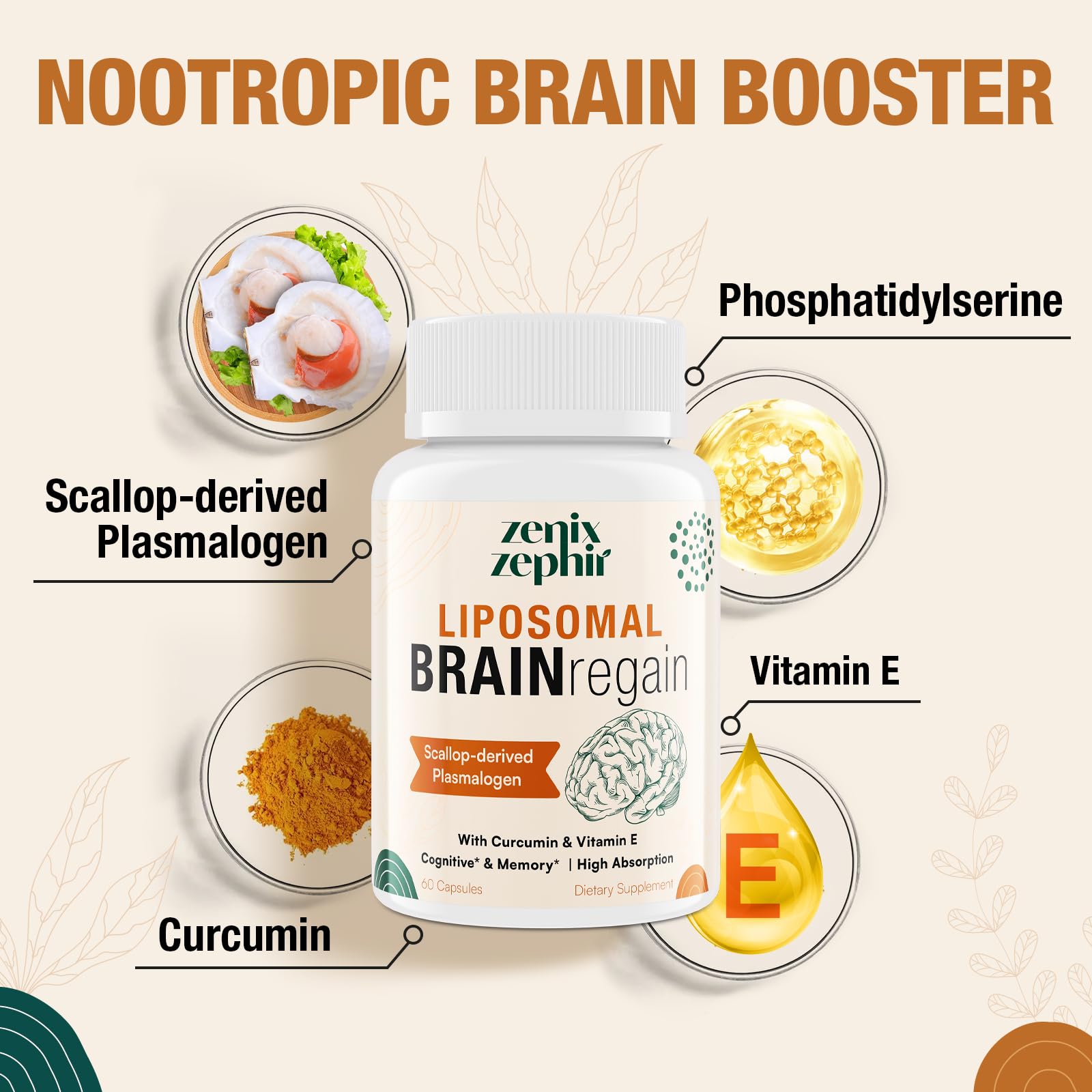 Close up of Zenixzephir cognitive support softgels packaging