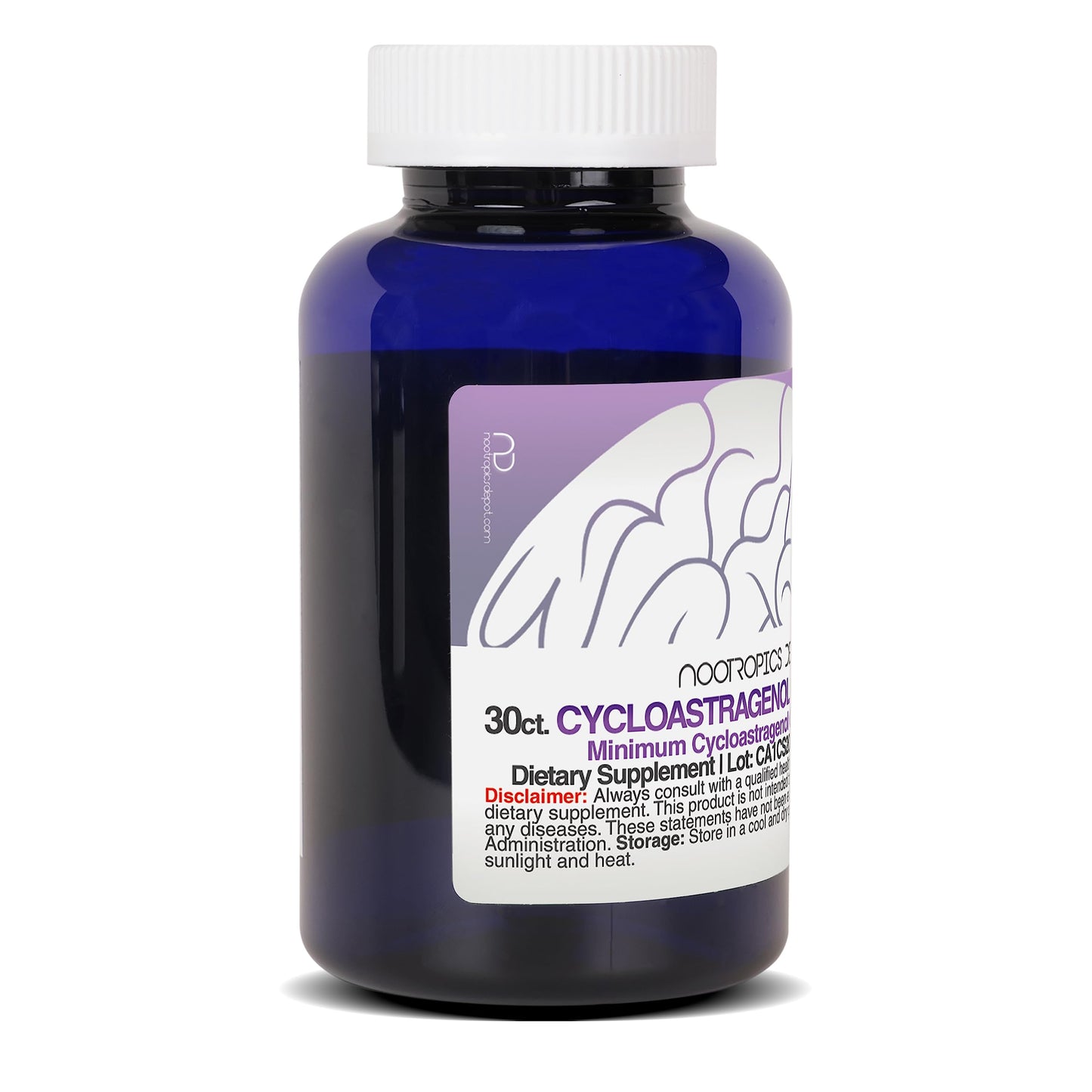 Authentic USA imported Nootropics Depot Cycloastragenol bottle with its premium tamper evident seal intact.