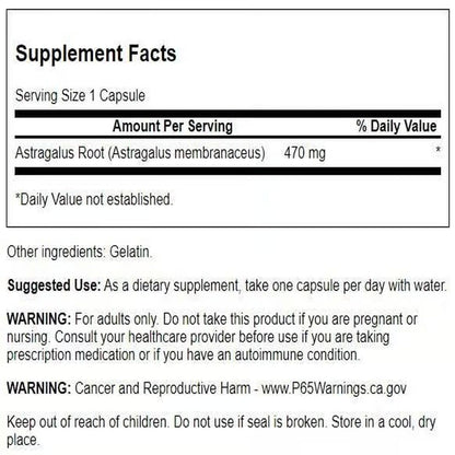 Swanson Full Spectrum Astragalus Root herbal supplement label facts and ingredients