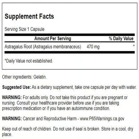 Swanson Full Spectrum Astragalus Root herbal supplement label facts and ingredients