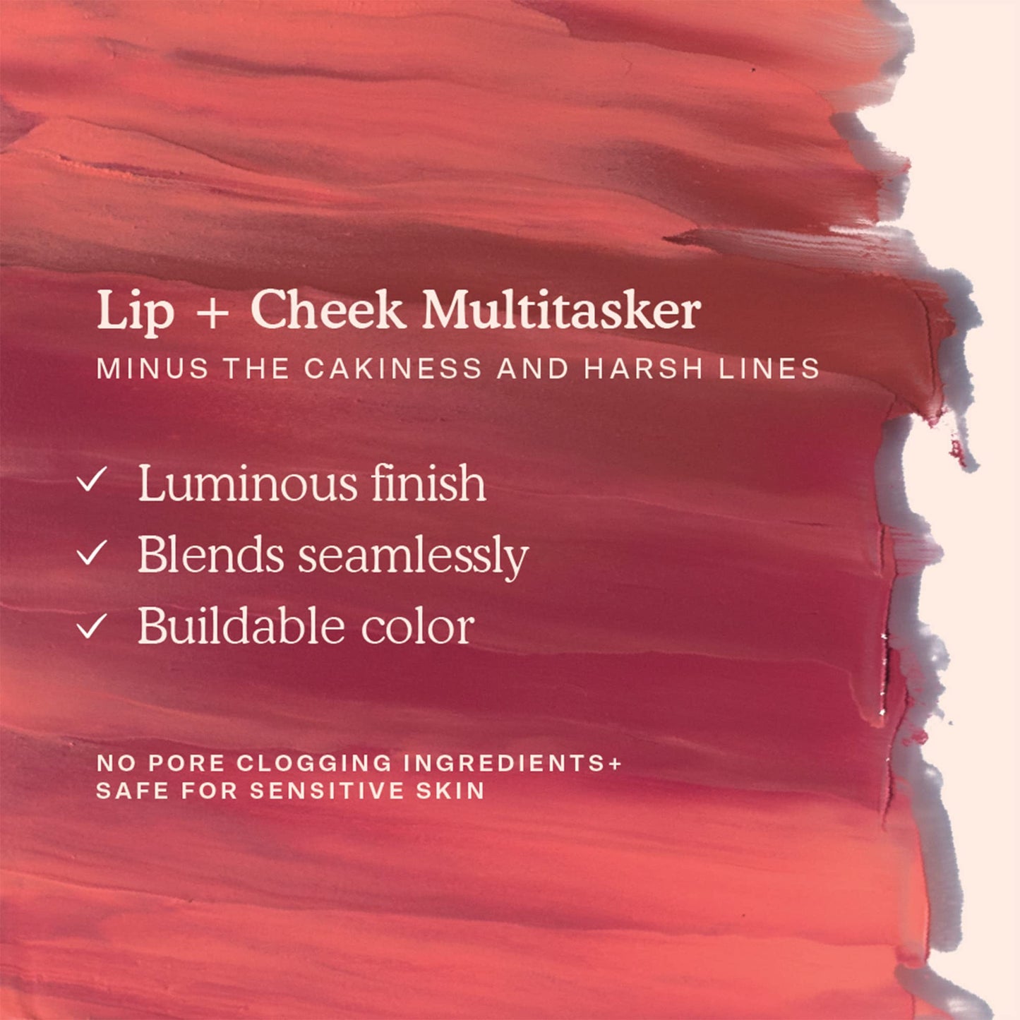 Tower 28 luminous tinted balm applied as a rosy nude cheek tint